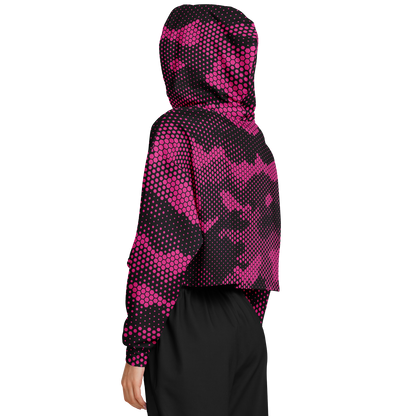 Cropped Hoodie For Women | Pink Digital Dotted Hexagonal