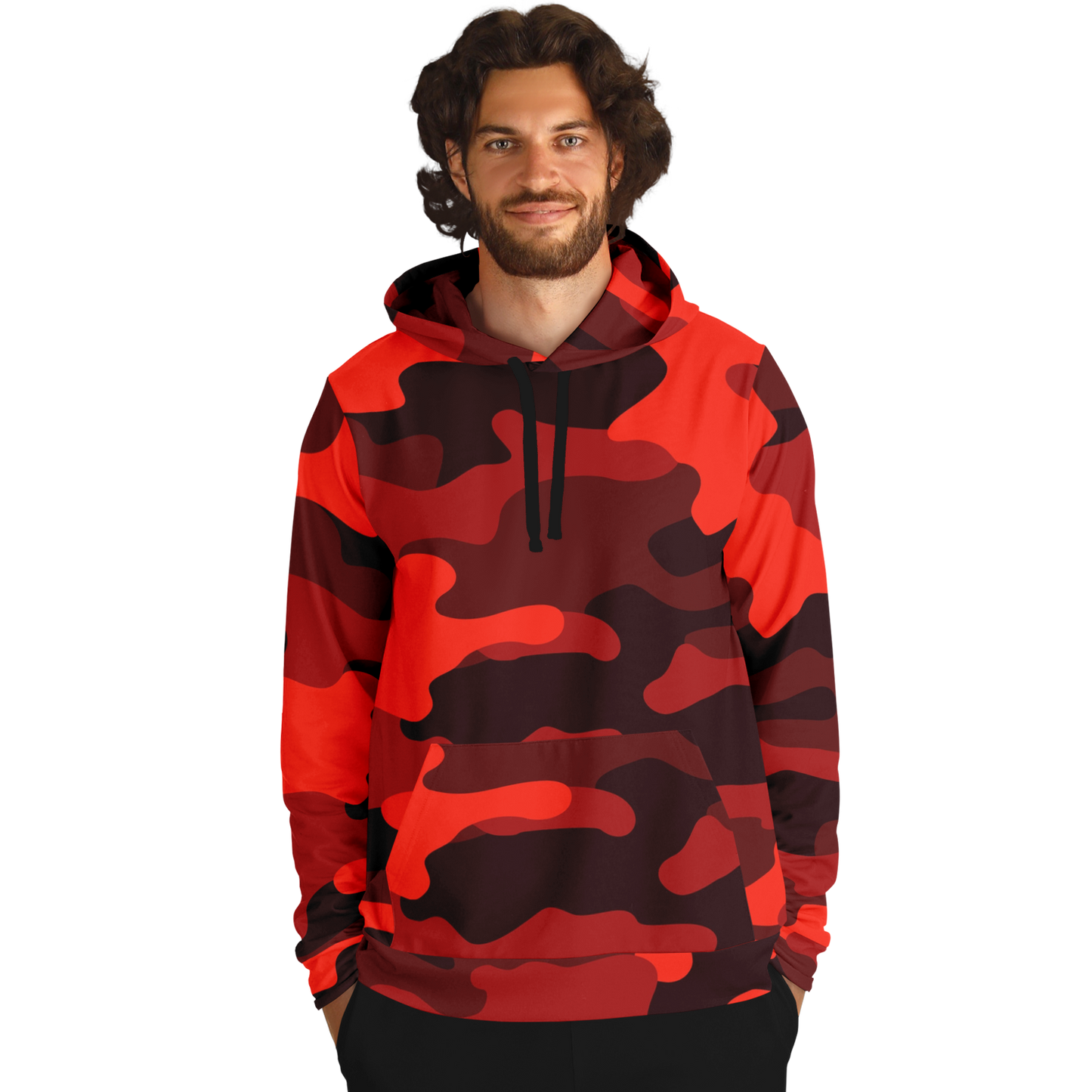 Camo Hoodie | Scarlet Red & Black Camouflage Pullover