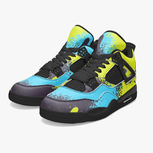 Graffiti Jordans AJ4 | Black, Blue and Yellow Sneakers