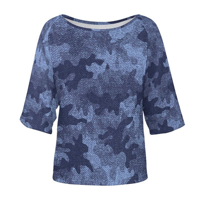 Off The Shoulder Top | Denim Blue Camo Shirt