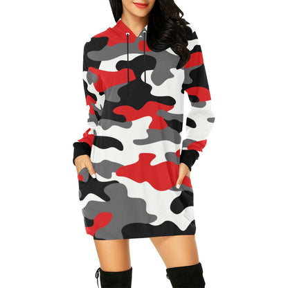 Camo Hoodie Dress | Red, Black, and White Camouflage