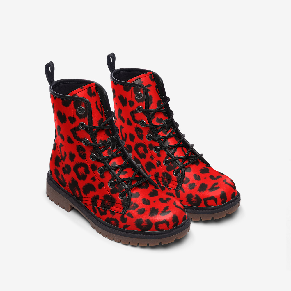 Leopard Boots | Lightweight Leather | Red and Black