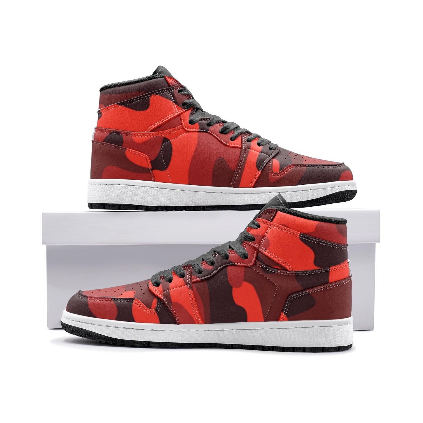 Camo Sneakers | High-Top | Scarlet Red & Black Camouflage