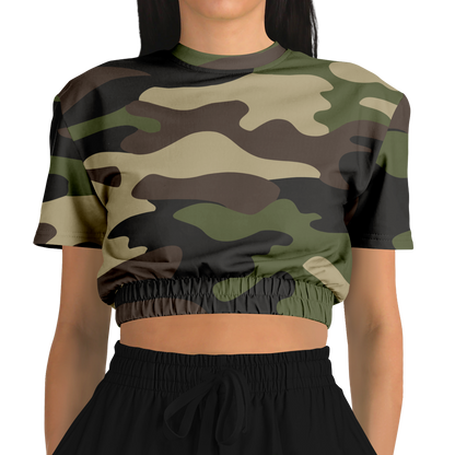 Camo Crop Top Sweatshirt | Classic Green Camouflage