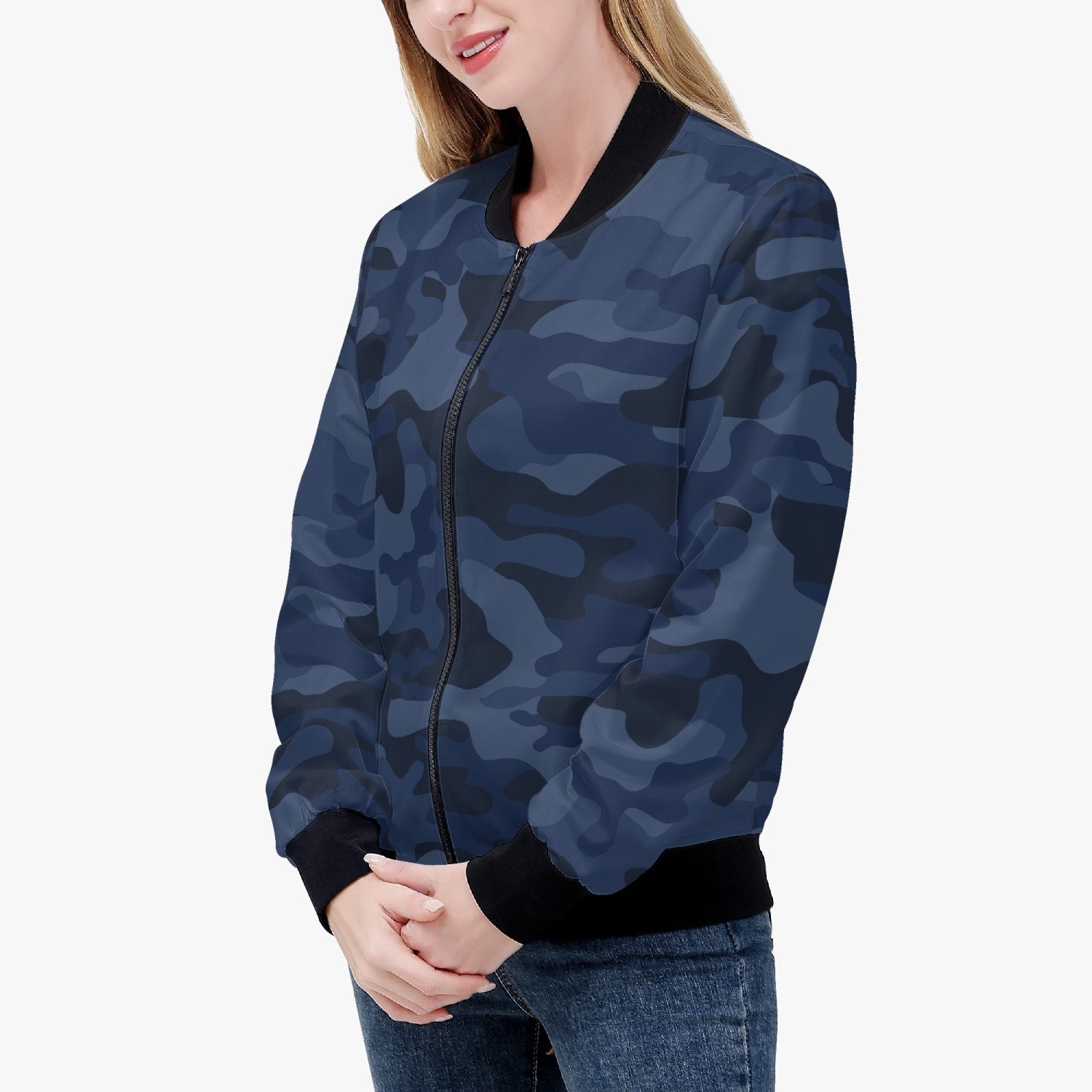 Women's Camo Bomber Jacket | Deep Blue Camouflage