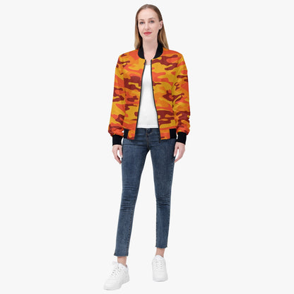 Women's Camo Bomber Jacket | Orange and Red Camouflage