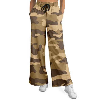 Camo Wide Leg Pants | Khaki Camouflage