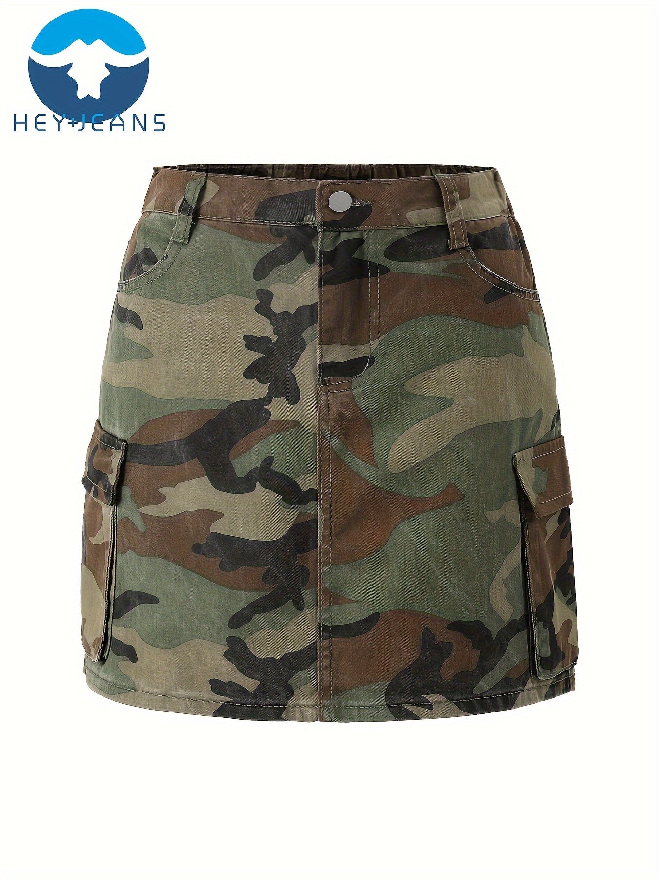 Women's Camo Denim Skirt With Flap Pockets | Green Jeans