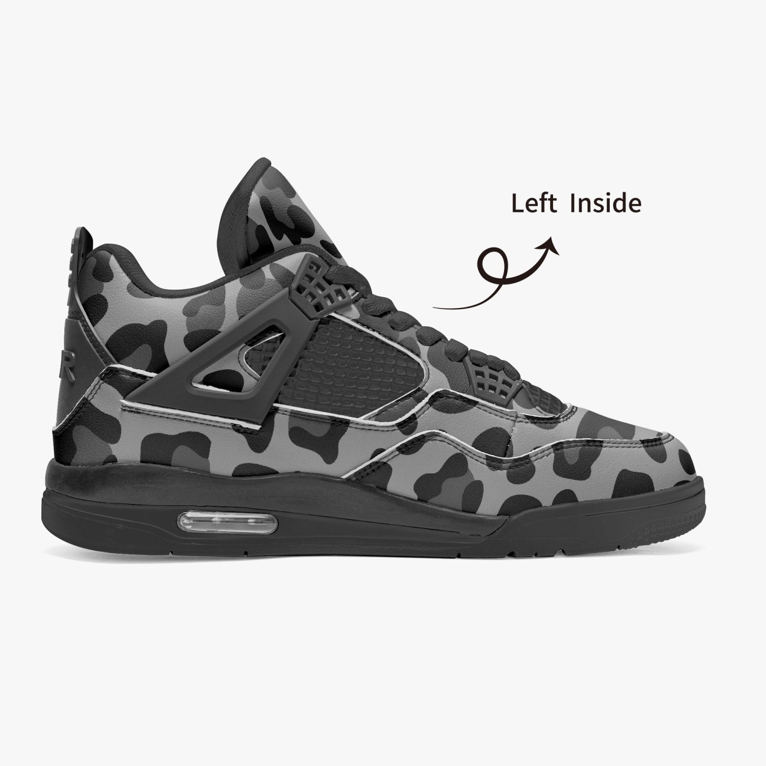 Leopard Jordans AJ4 | Gray and Black Pattern