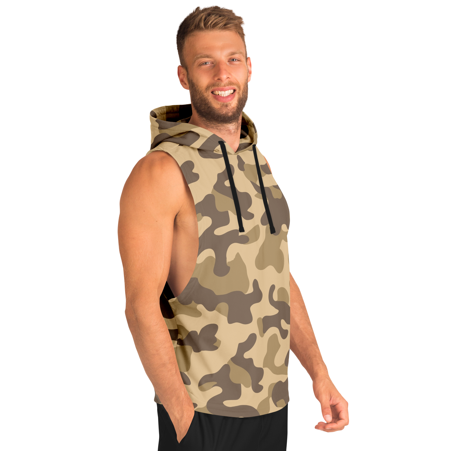 Sleeveless Hoodie in Khaki Camouflage