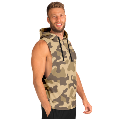 Sleeveless Hoodie | Khaki Camouflage