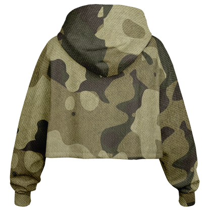 Cropped Hoodie For Women | Green Fabric Camouflage