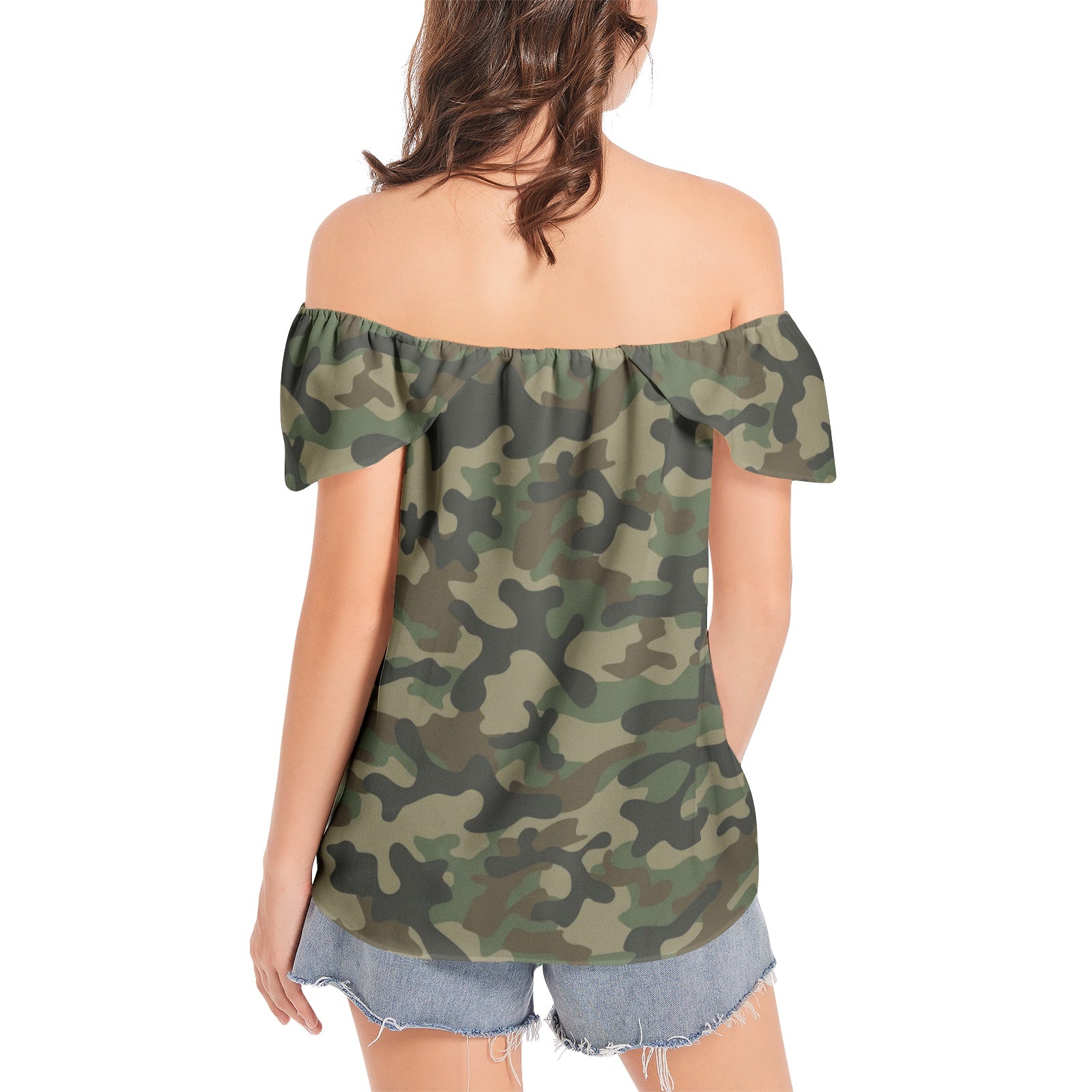 Off The Shoulder Camo Top | Military Brown Camouflage