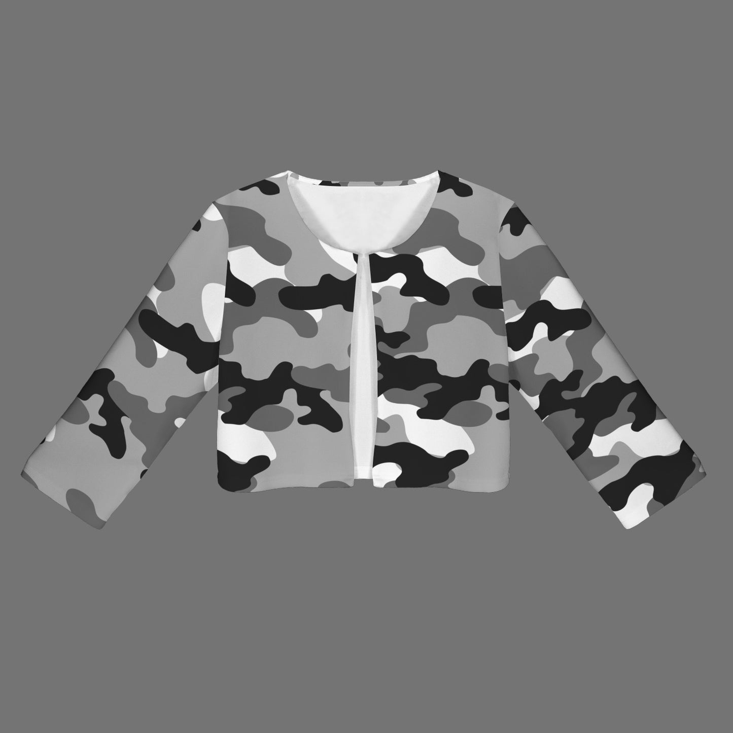 Camo Blazer | Cropped Open Front | Gray, Black and White Camouflage