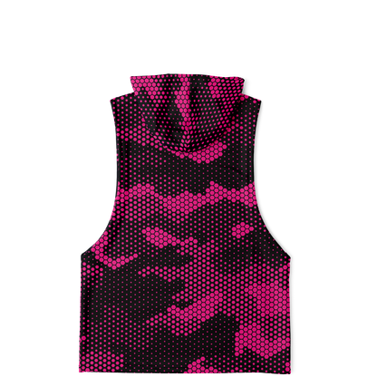 Sleeveless Hoodie | Pink Digital Dotted Camouflage