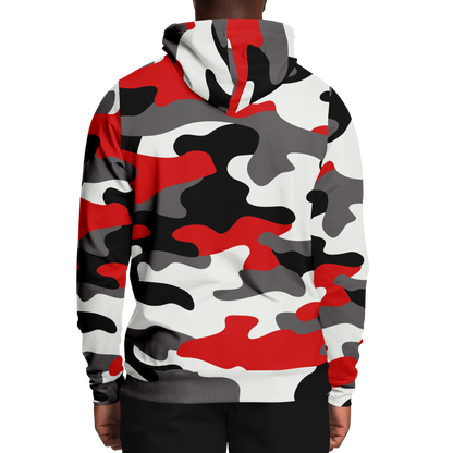 Camo Hoodie | Red, Black & White Camouflage Pullover