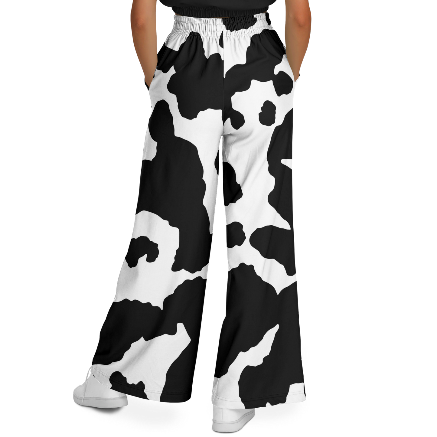 Camo Wide Leg Pants | Black & White Cow Camouflage