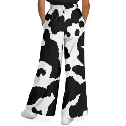 Camo Wide Leg Pants | Black & White Cow Camouflage