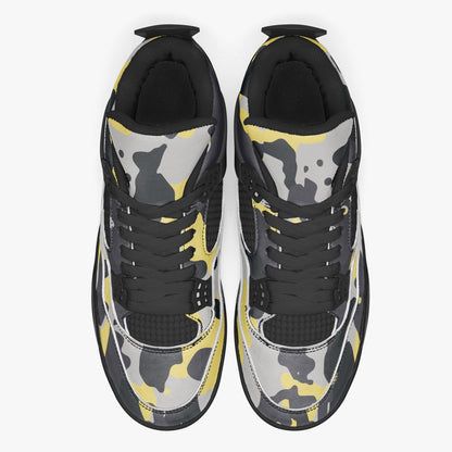 Camo Jordans AJ4 | Yellow, Black and Silver Camouflage