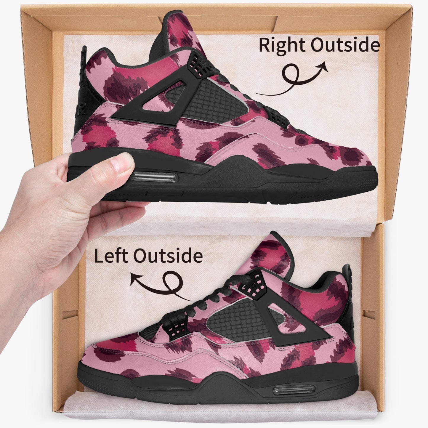 Leopard Jordans AJ4 | Pink, Cherry and Black Pattern