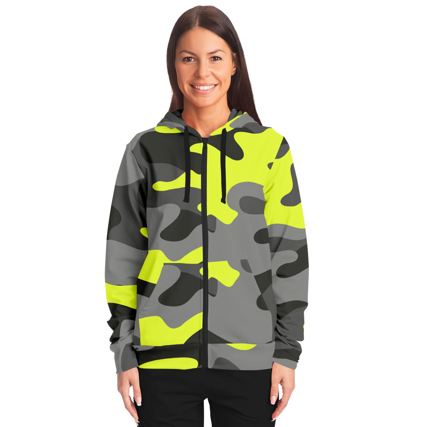 Zip-Up Hoodie | Yellow, Black, and Gray Camouflage