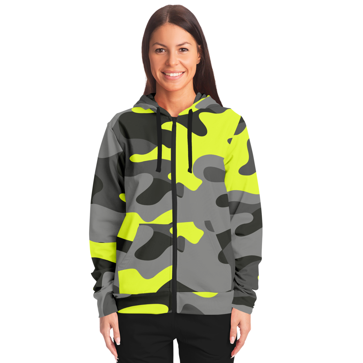 Zip-Up Hoodie | Yellow, Black, and Gray Camouflage