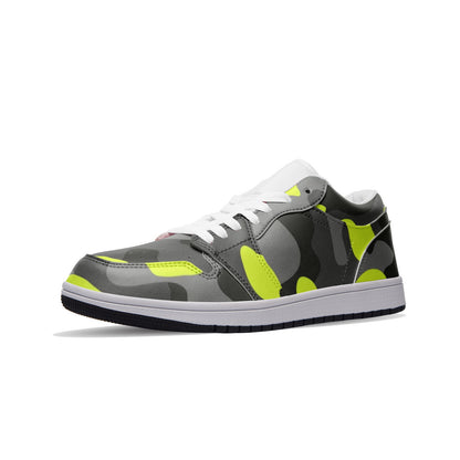 Camo Shoes | Yellow, Black, & Gray Low Top Leather Sneakers