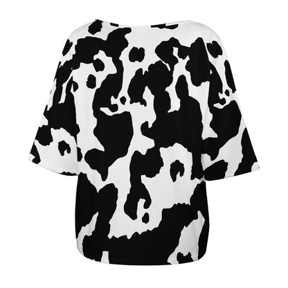 Off The Shoulder Top | Black & White Cow Camouflage