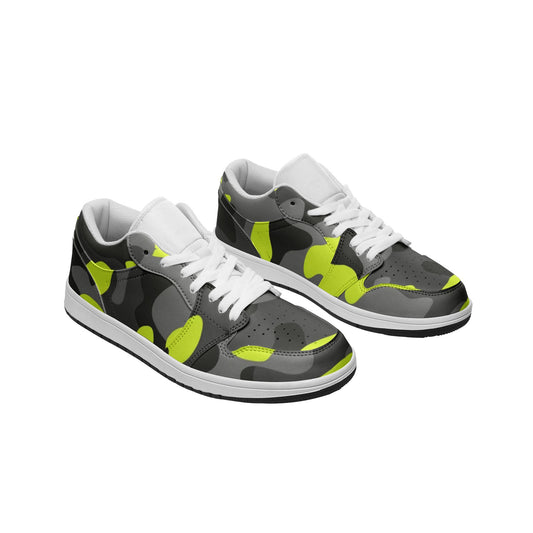 Camo Shoes | Yellow, Black, & Gray Low Top Leather Sneakers