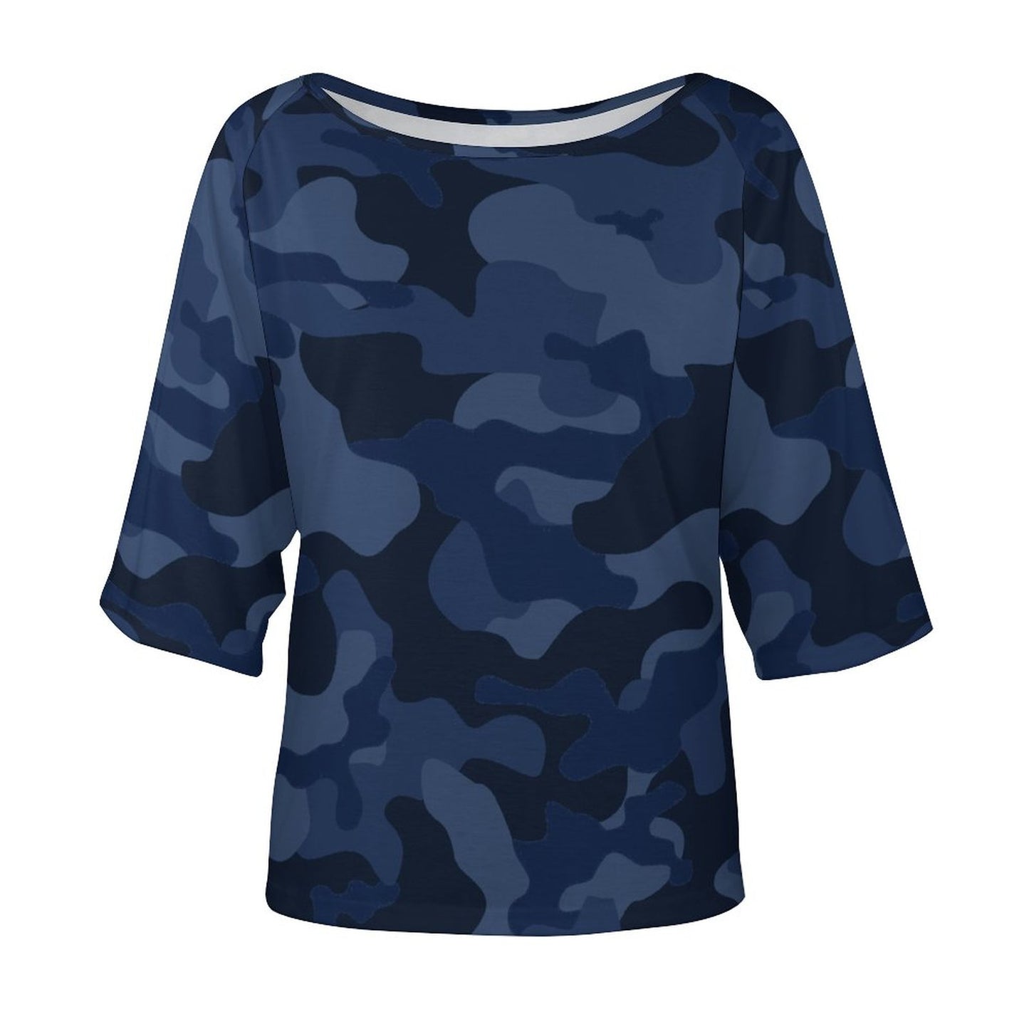 Off The Shoulder Top | Deep Blue Camo Shirt