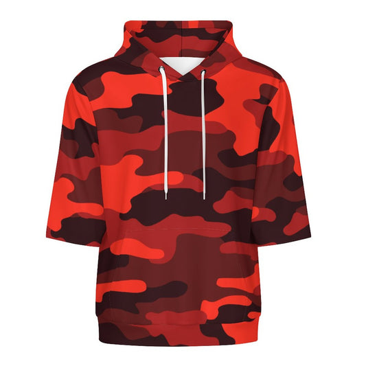 Short Sleeve Hoodie | Scarlet Red & Black Camouflage