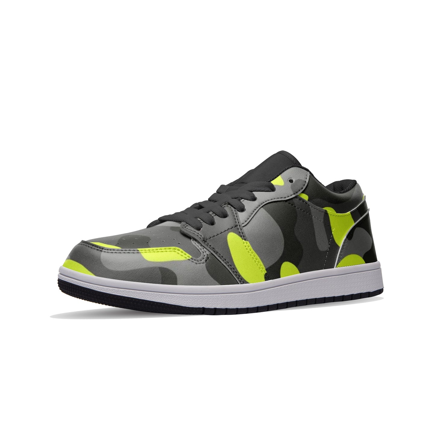 Camo Shoes | Yellow, Black, & Gray Low Top Leather Sneakers