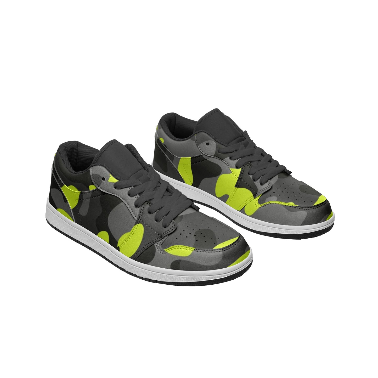 Camo Shoes | Yellow, Black, & Gray Low Top Leather Sneakers