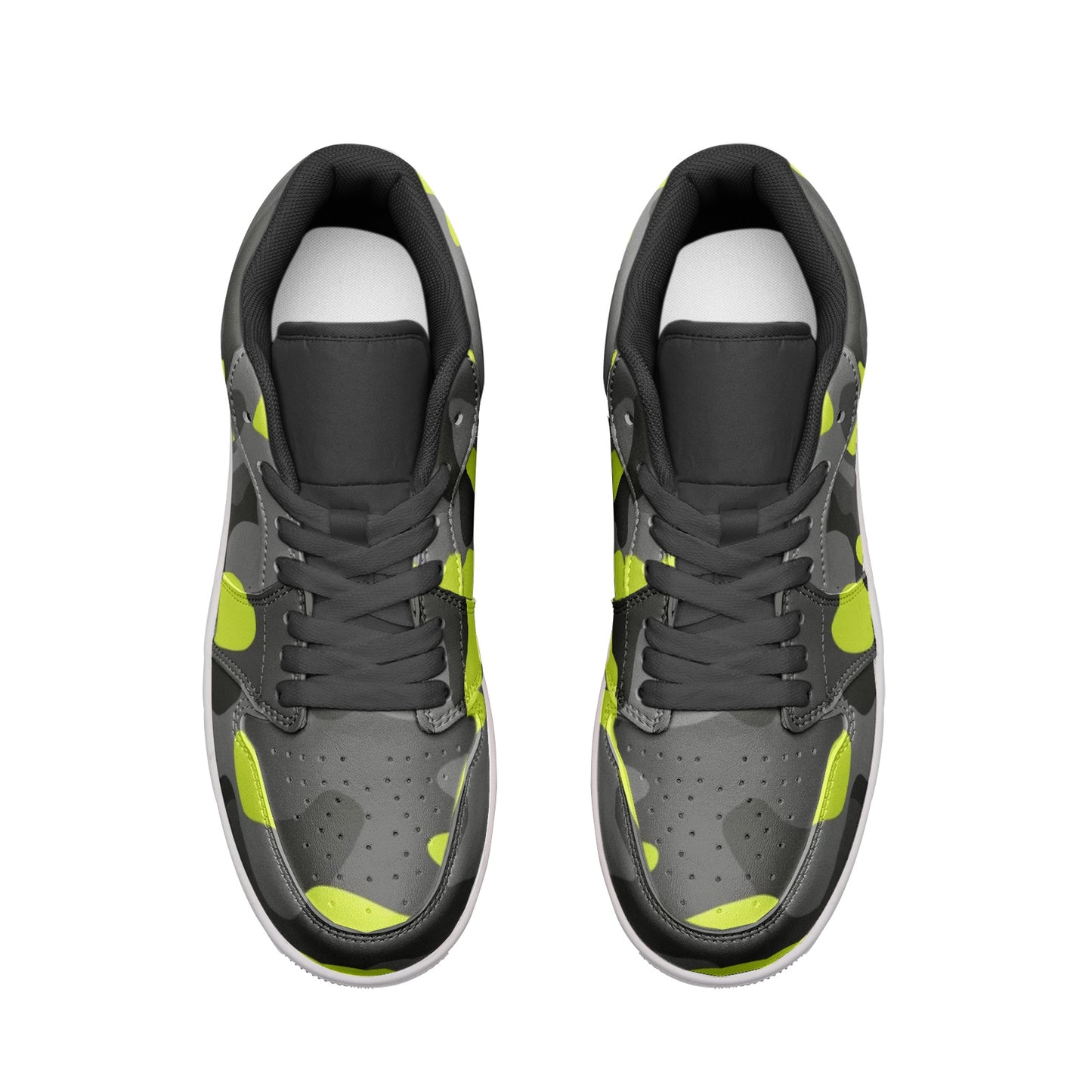 Camo Shoes | Yellow, Black, & Gray Low Top Leather Sneakers