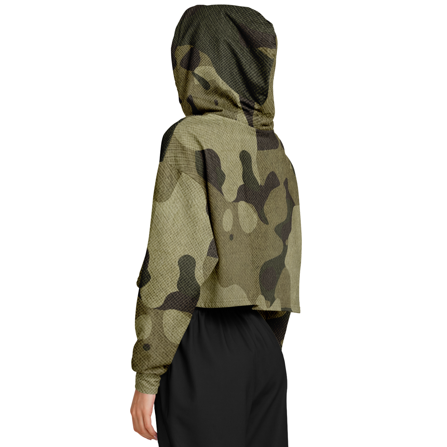 Cropped Hoodie For Women | Green Fabric Camouflage