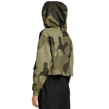 Cropped Hoodie For Women | Green Fabric Camouflage