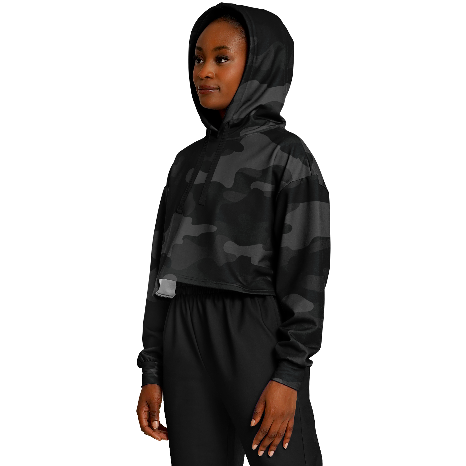 Cropped Hoodie For Women | Black Camouflage