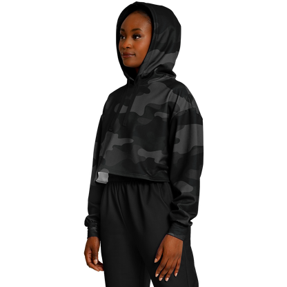 Cropped Hoodie For Women | Black Camouflage