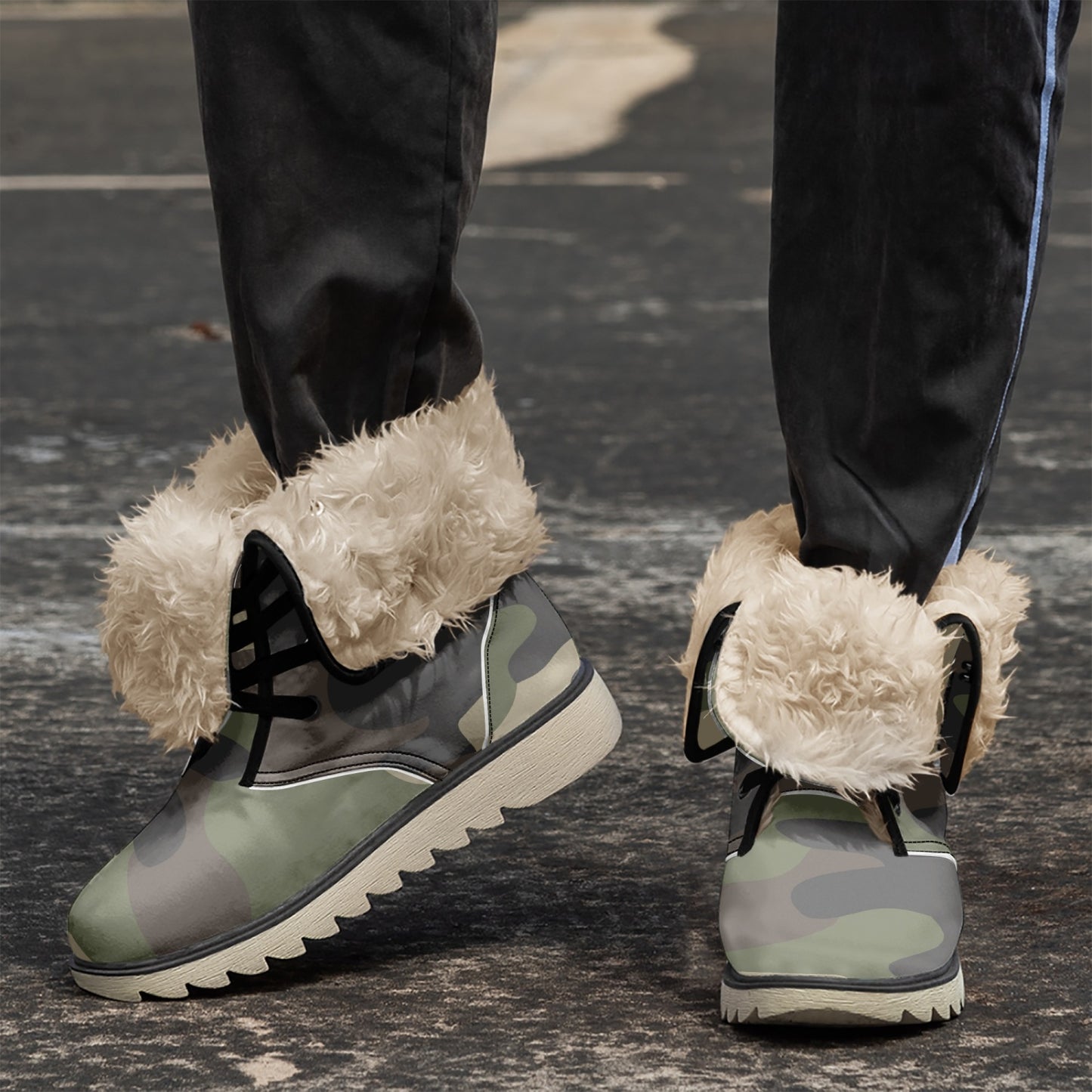 Camo Boots | Classic Green Cotton-Pad Fur Lining