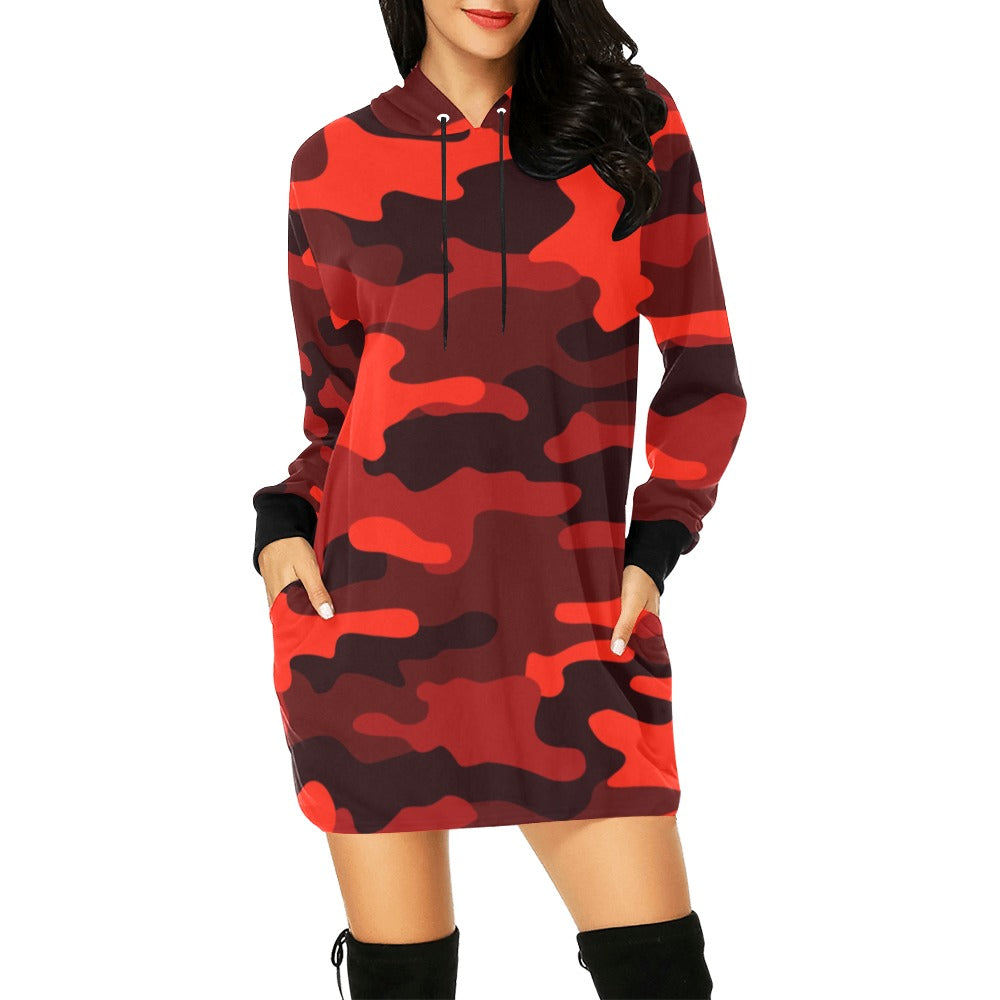 Camo Hoodie Dress | Scarlet Red and Black Camouflage