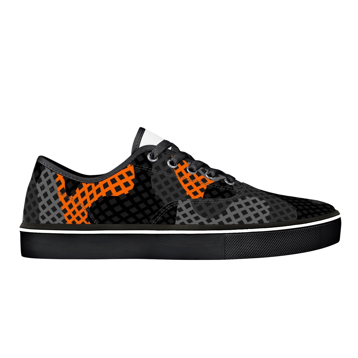 Camo Skate Shoes | Orange & Black Pixel Camouflage