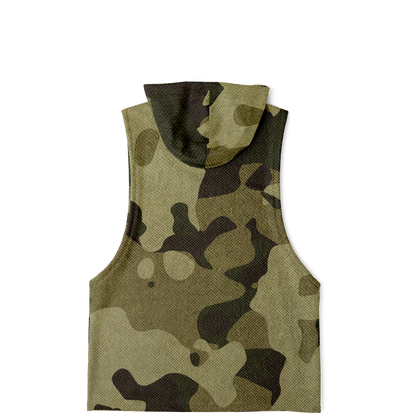 Sleeveless Hoodie | Green Fabric Camouflage