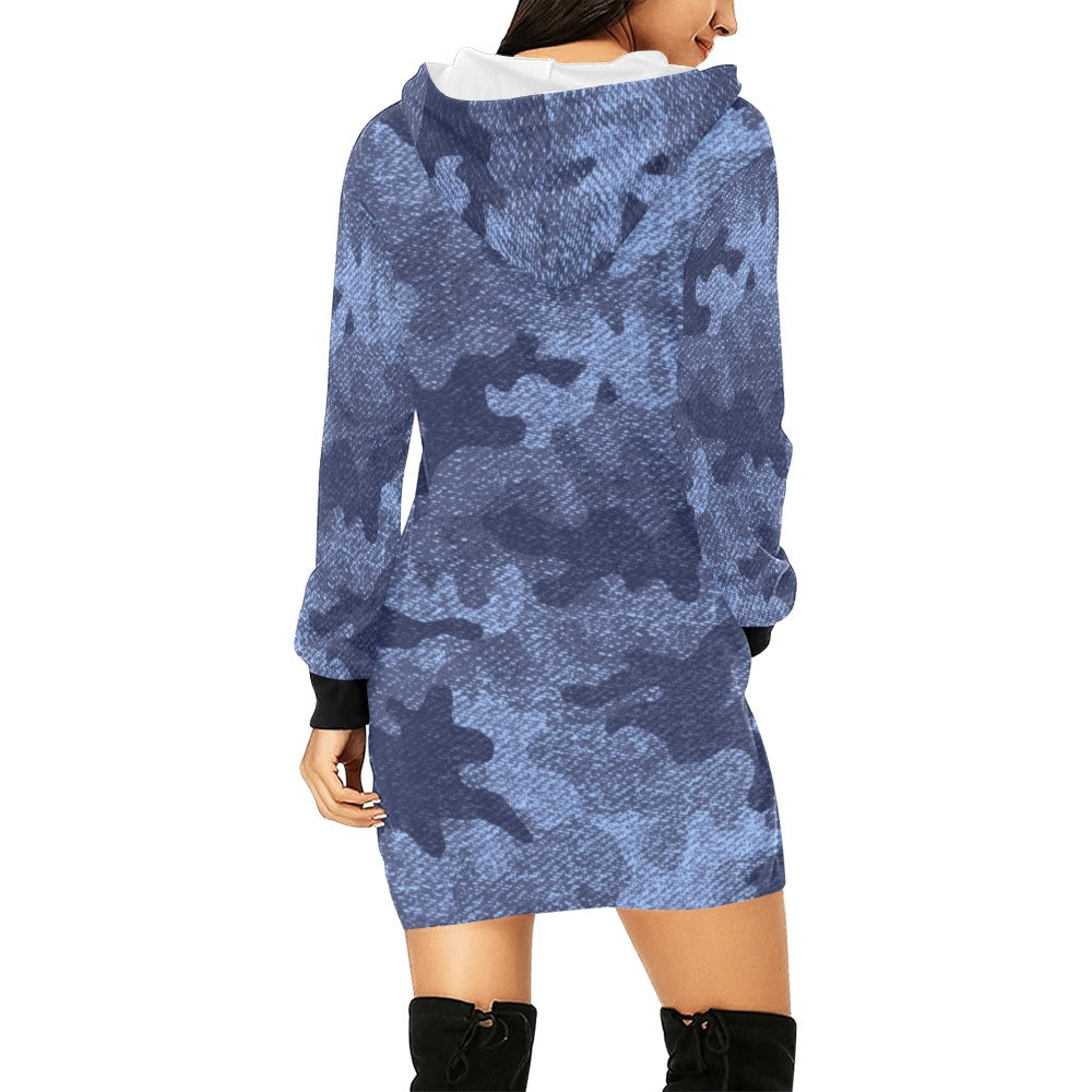 Camo Hoodie Dress | Denim Blue Camouflage