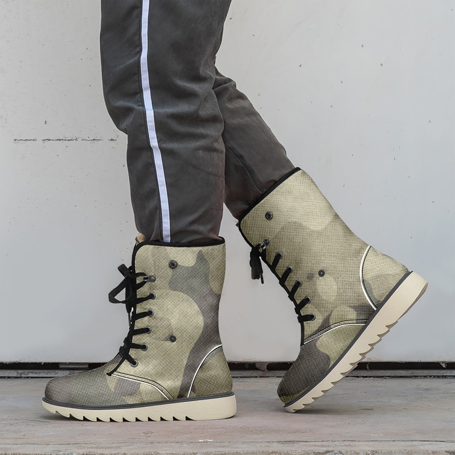 Camo Boots | Green Fabric Cotton-Pad Fur Lining