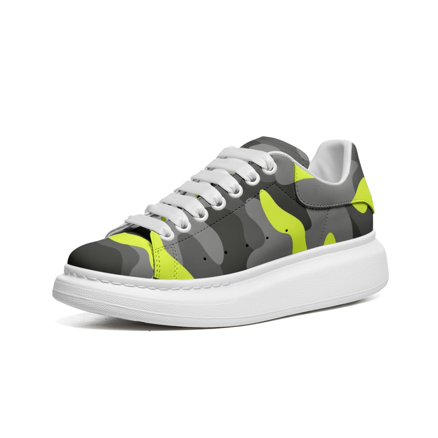 Oversized McQueen Sneakers | Yellow, Black, and Gray Camouflage