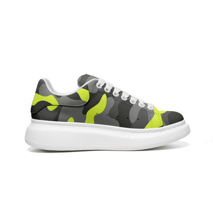 Oversized McQueen Sneakers | Yellow, Black, and Gray Camouflage