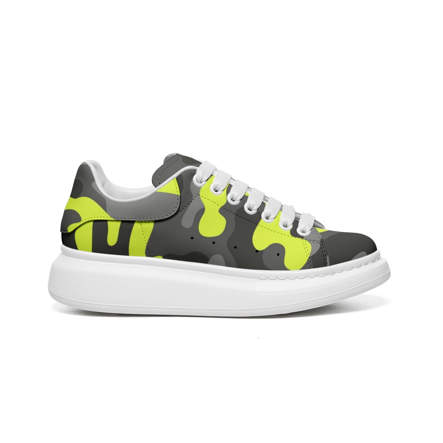 Oversized McQueen Sneakers | Yellow, Black, and Gray Camouflage