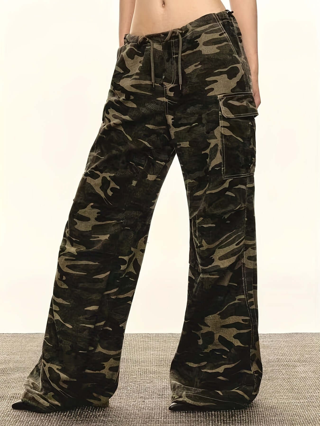 Women's Green Camo Cargo Wide Leg Denim Jeans | Cotton Blend