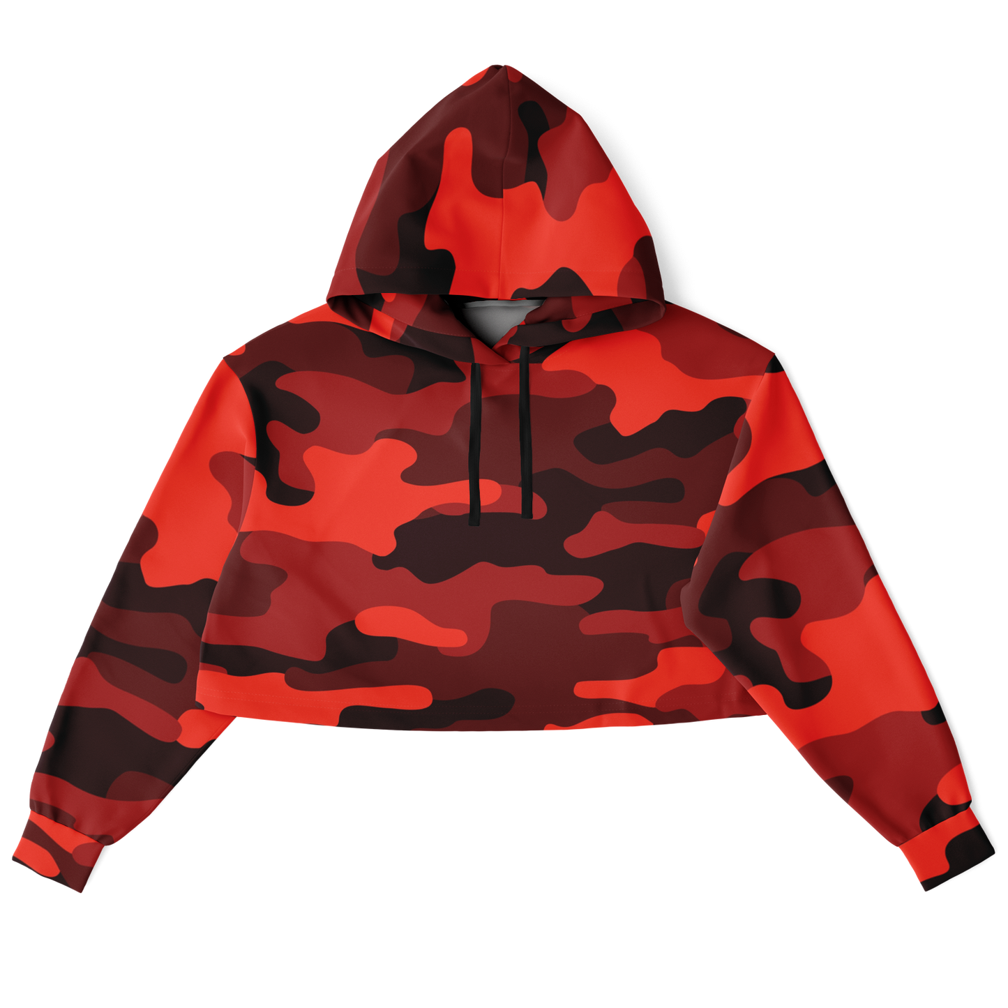 Cropped Hoodie For Women | Scarlet Red & Black Camouflage