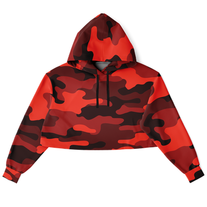 Cropped Hoodie For Women | Scarlet Red & Black Camouflage